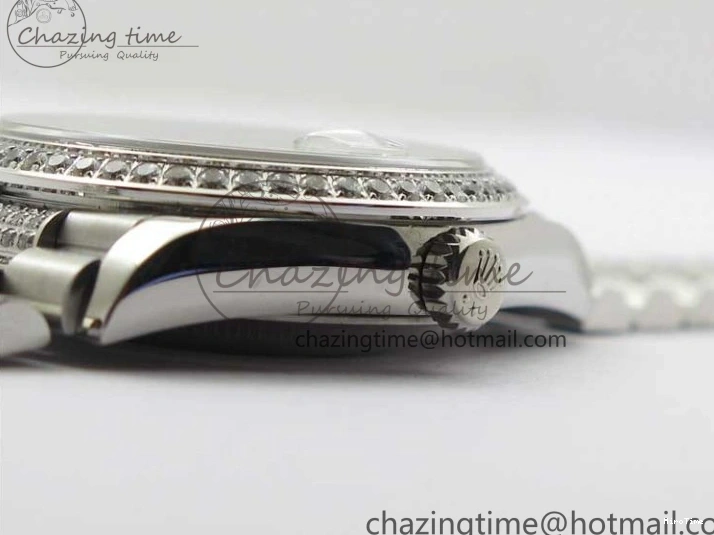 MiroTime 0309 SmoothTexture Day-Date 36mm 128239 SS Crystal BP Best Edition Black MOP Crystal Marker Dial on SS President Bracelet A 2681